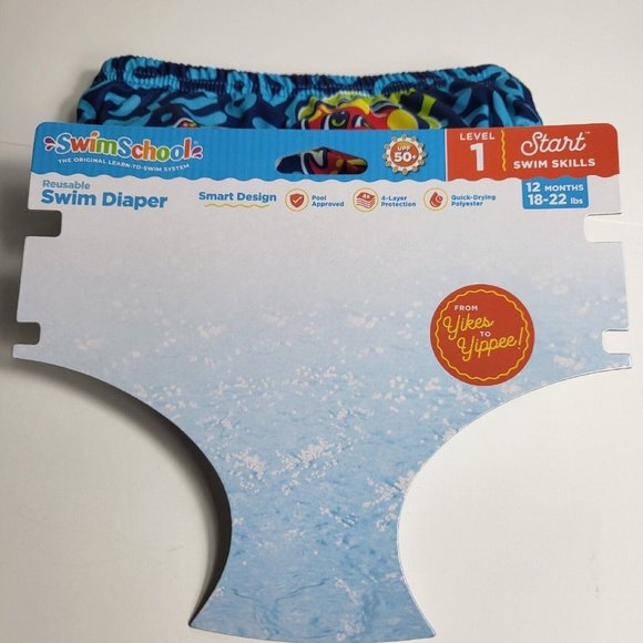 Swimschool Reusable Swim Diaper UPF 50 Level 1 18-22 lbs 12M Sharks Octopus Blue - Picture 7 of 12
